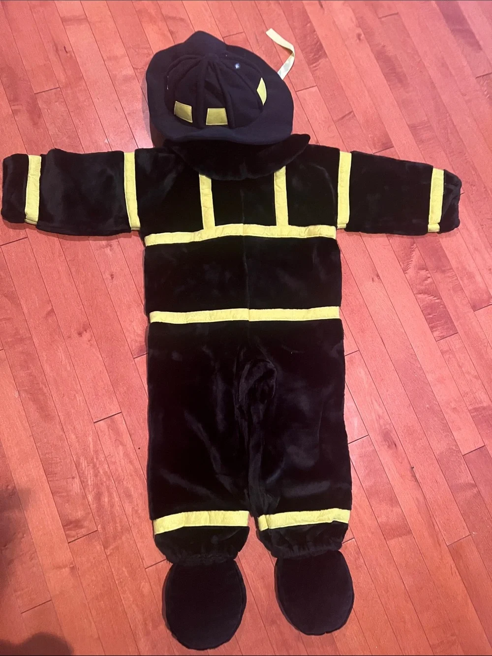 Kids Black & Yellow Firefighter One-Piece Costume